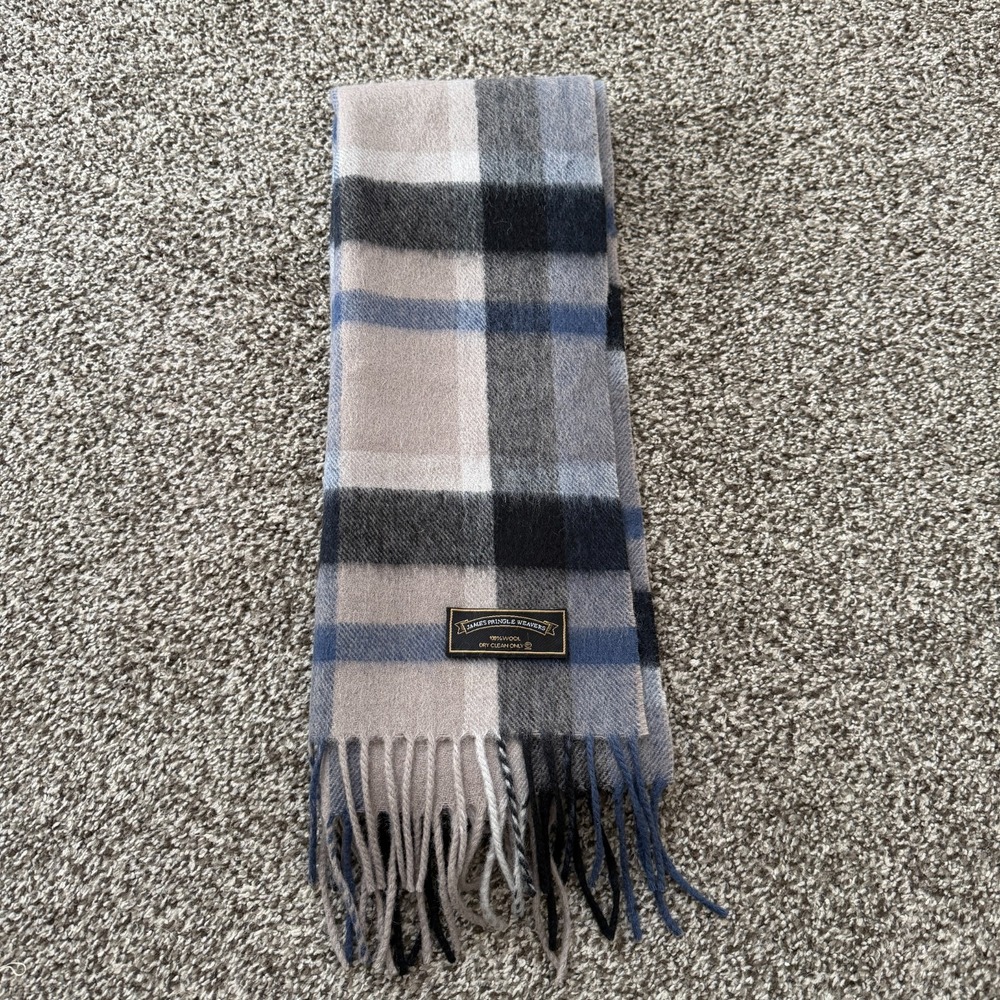 James Pringle Weavers Fringe Plaid Scarf Pure Wool Very Soft